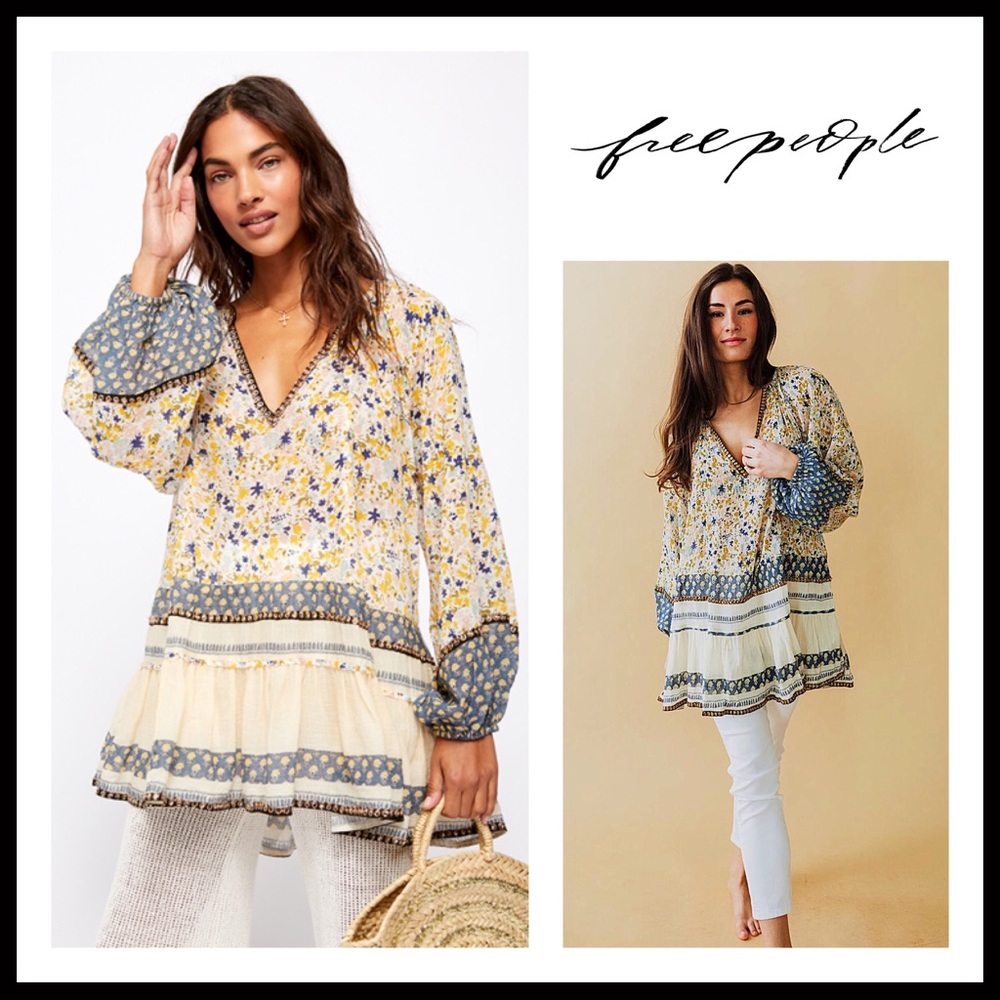 FREE PEOPLE BOHO FLOWY TUNIC SWING MINI DRESS A2C - Picture 15 of 16